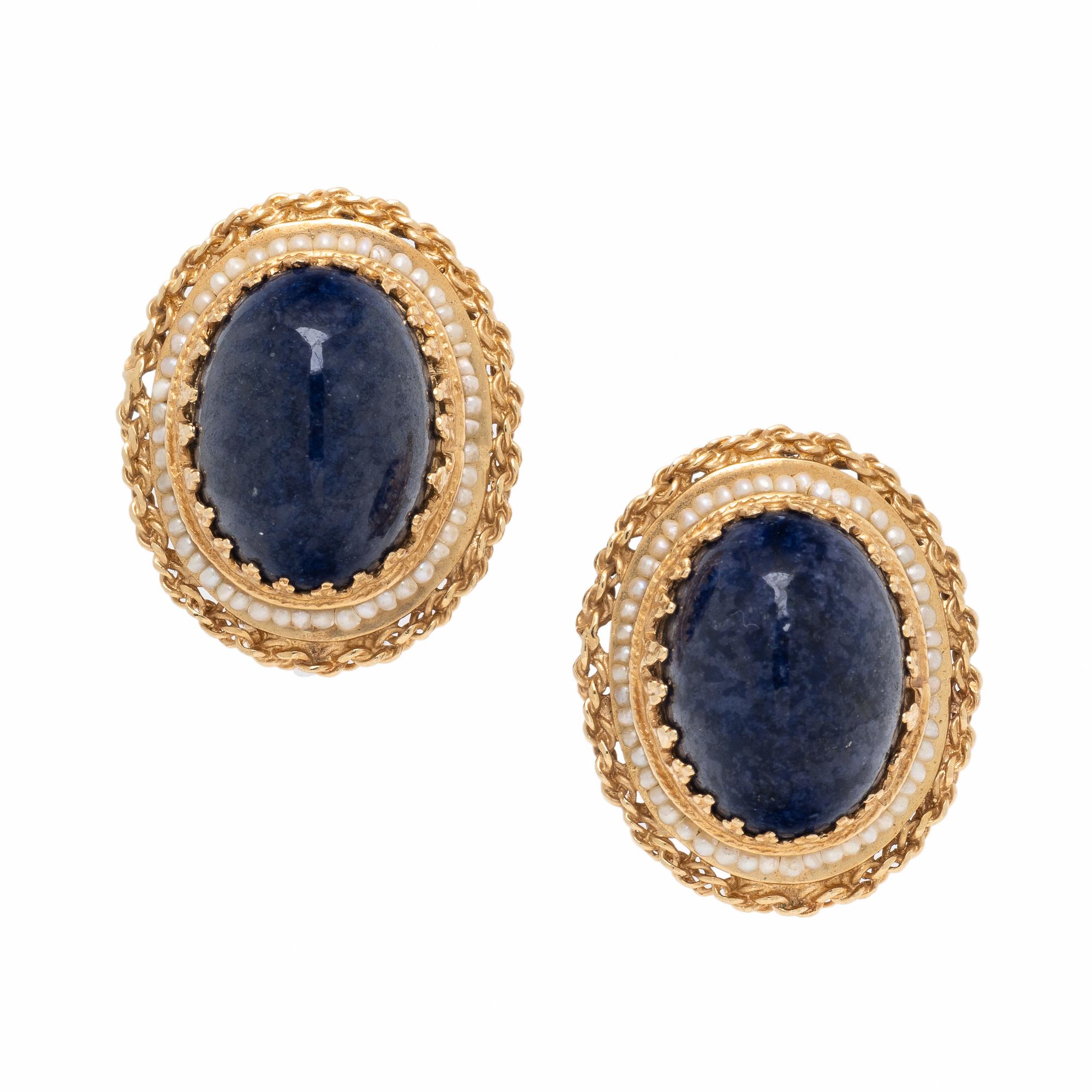 Hardstone and Seed Pearl Earrings