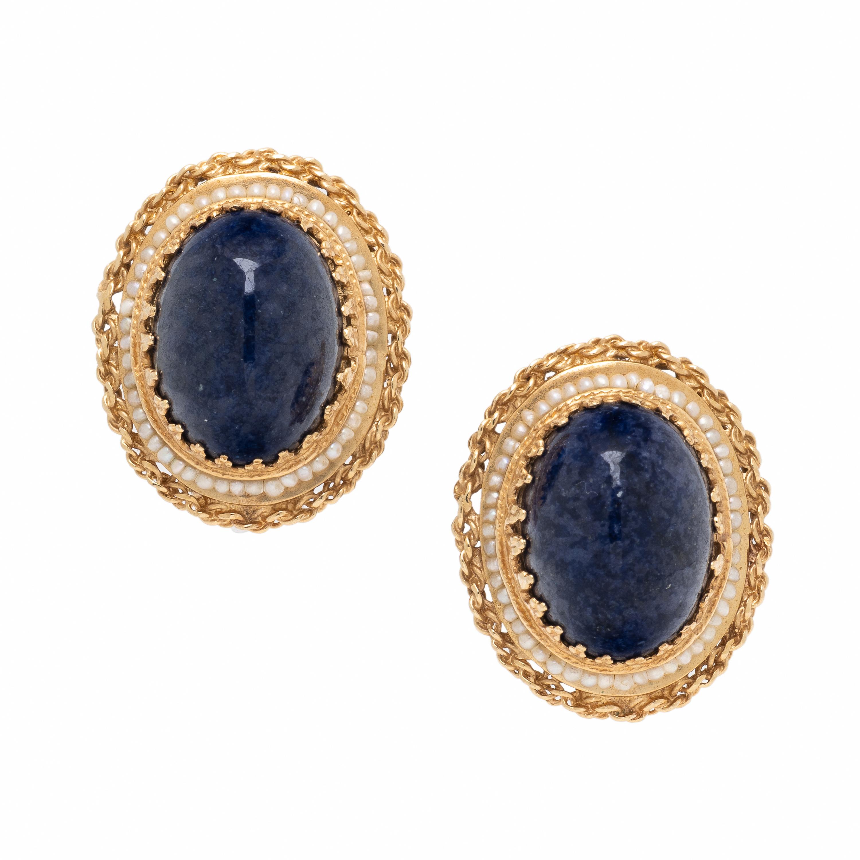 Hardstone and Seed Pearl Earrings