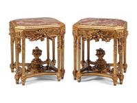 A Pair of Italian Carved Giltwood Marble-Top Tables