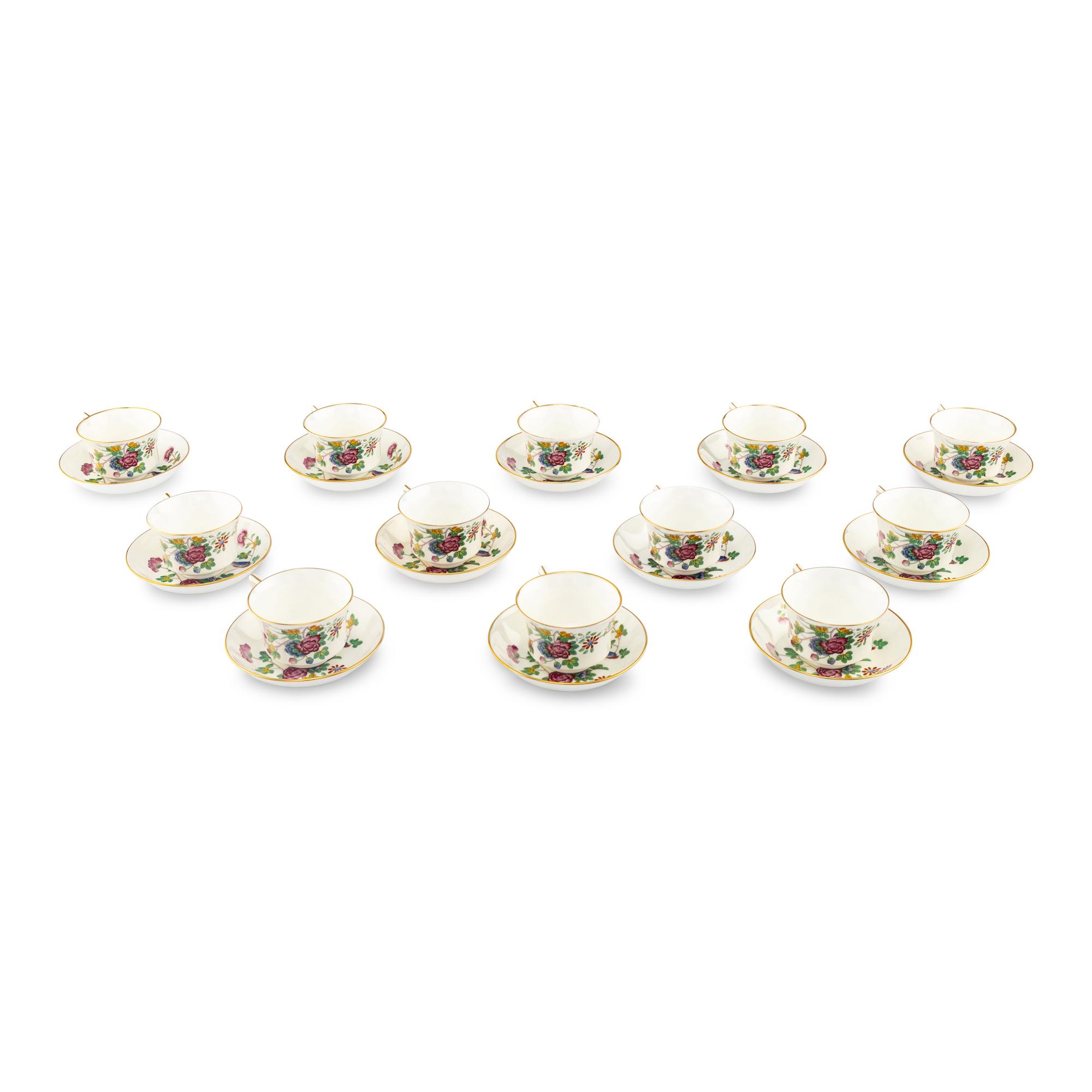 A Set of Twelve Wedgwood Cuckoo Porcelain Teacups and Saucers