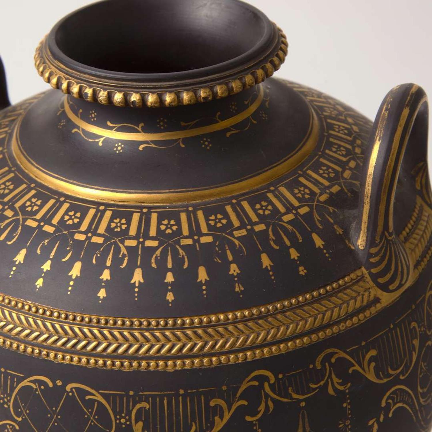 A Wedgwood Gilded Black Basalt Handled Vase UK, 1890s