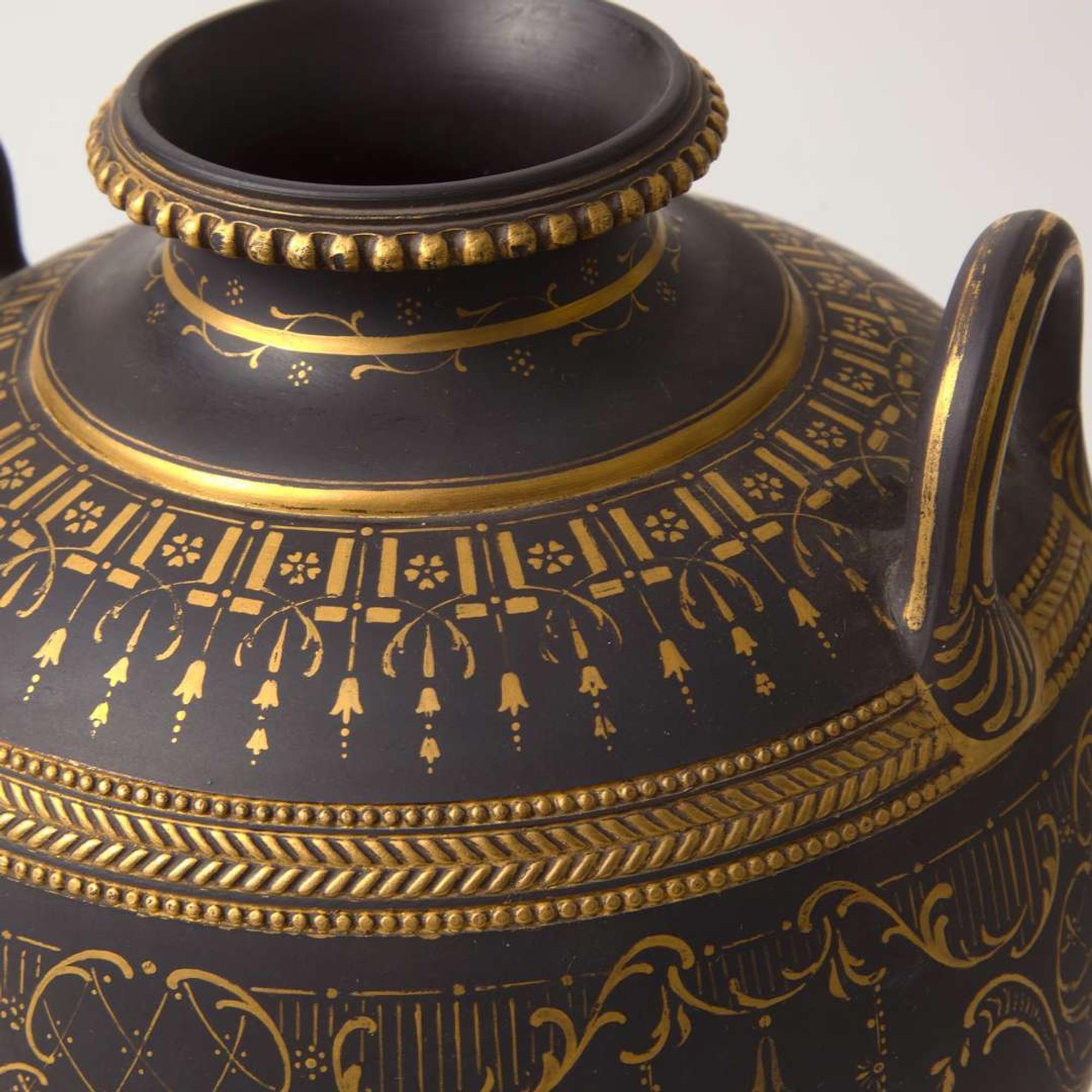 A Wedgwood Gilded Black Basalt Handled Vase UK, 1890s