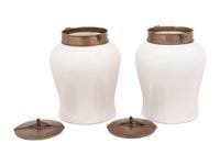 A Pair of Brass Mounted White Glazed Porcelain Jars