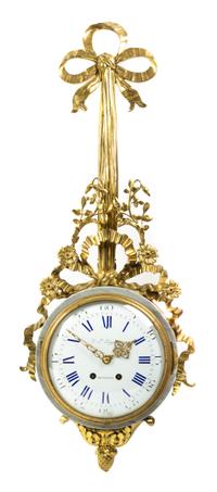 A French Gilt Bronze and Marble Cartel Clock, Luppens, Height 35 inches.