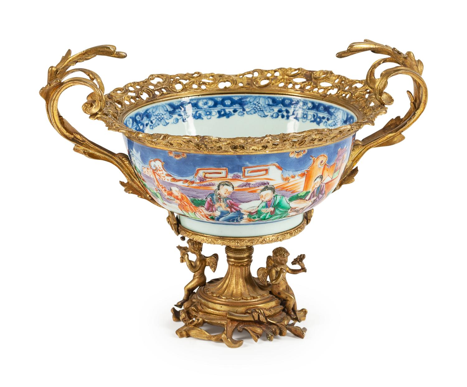 A Chinese Gilt Bronze Mounted Porcelain Bowl