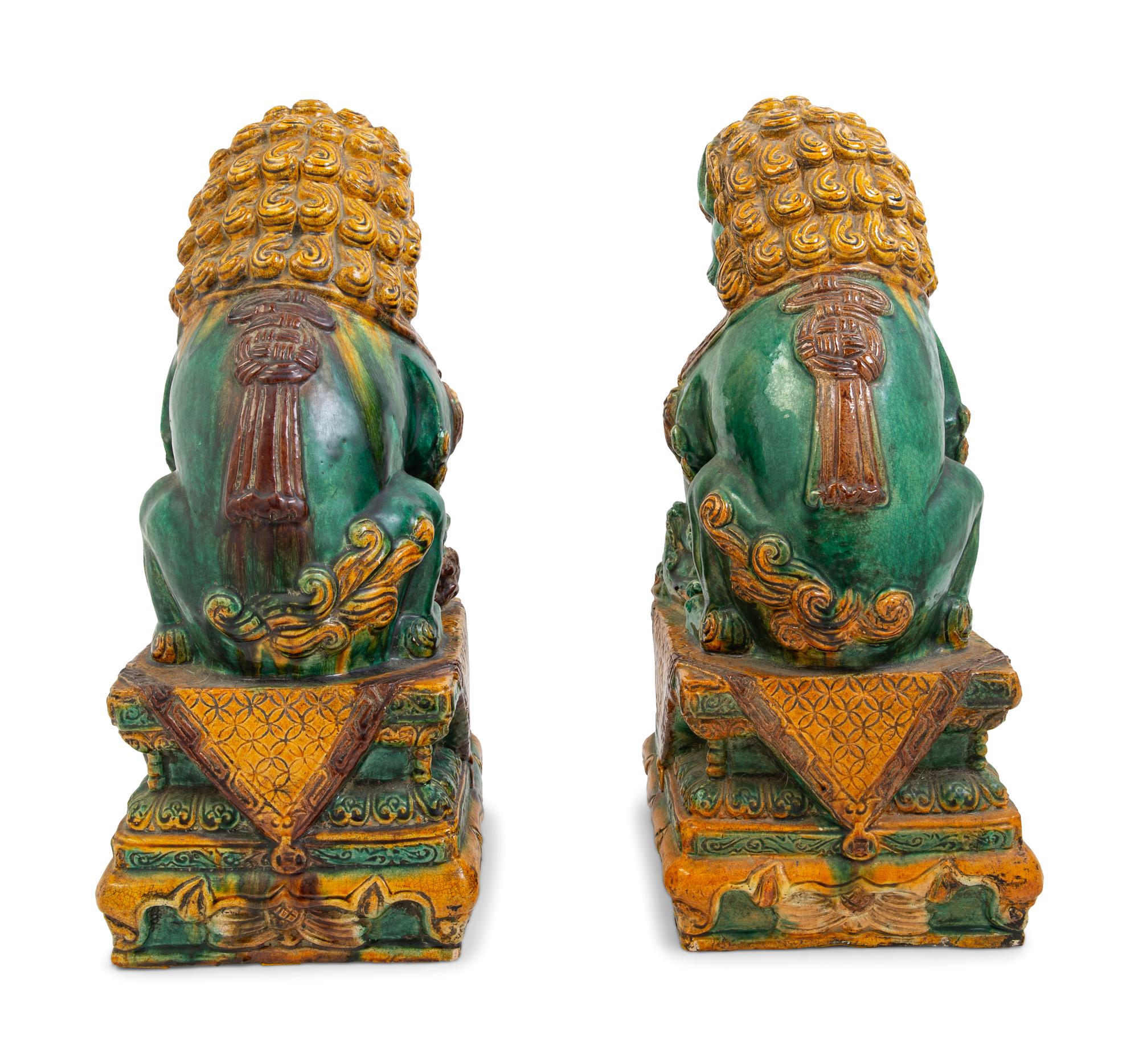 A Pair of Large Sancai Glazed Temple Guardians