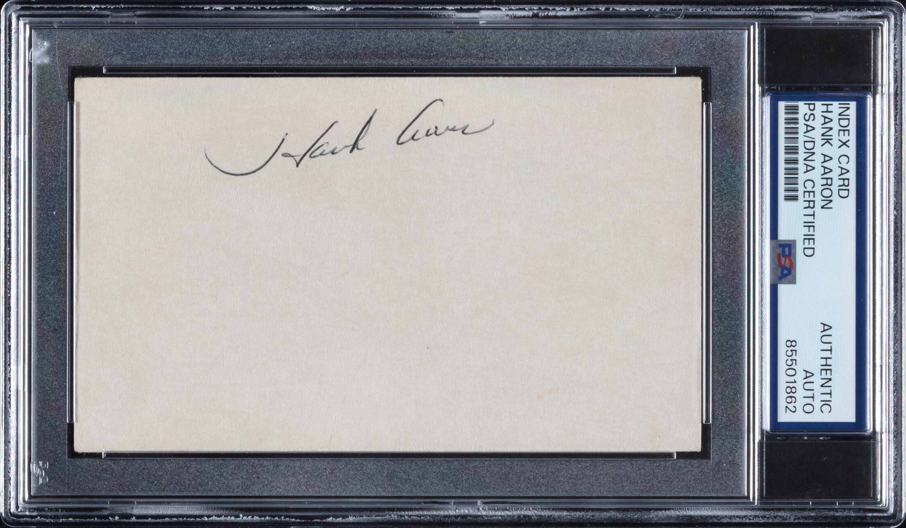 A Hank Aaron Vintage Signed Autograph Index Card (PSA Encapsulated)