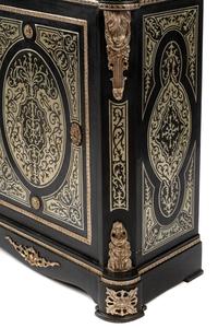 A Pair of Napoleon III Style Pewter Inlaid Marble-Top Cabinets