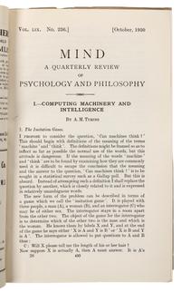 TURING, Alan Mathison. "Computing machinery and intelligence." In: Mind , Vol. 59, No. 236, pp. 433-60. Edinburgh: Thomas Nelson & Sons, October 1950.