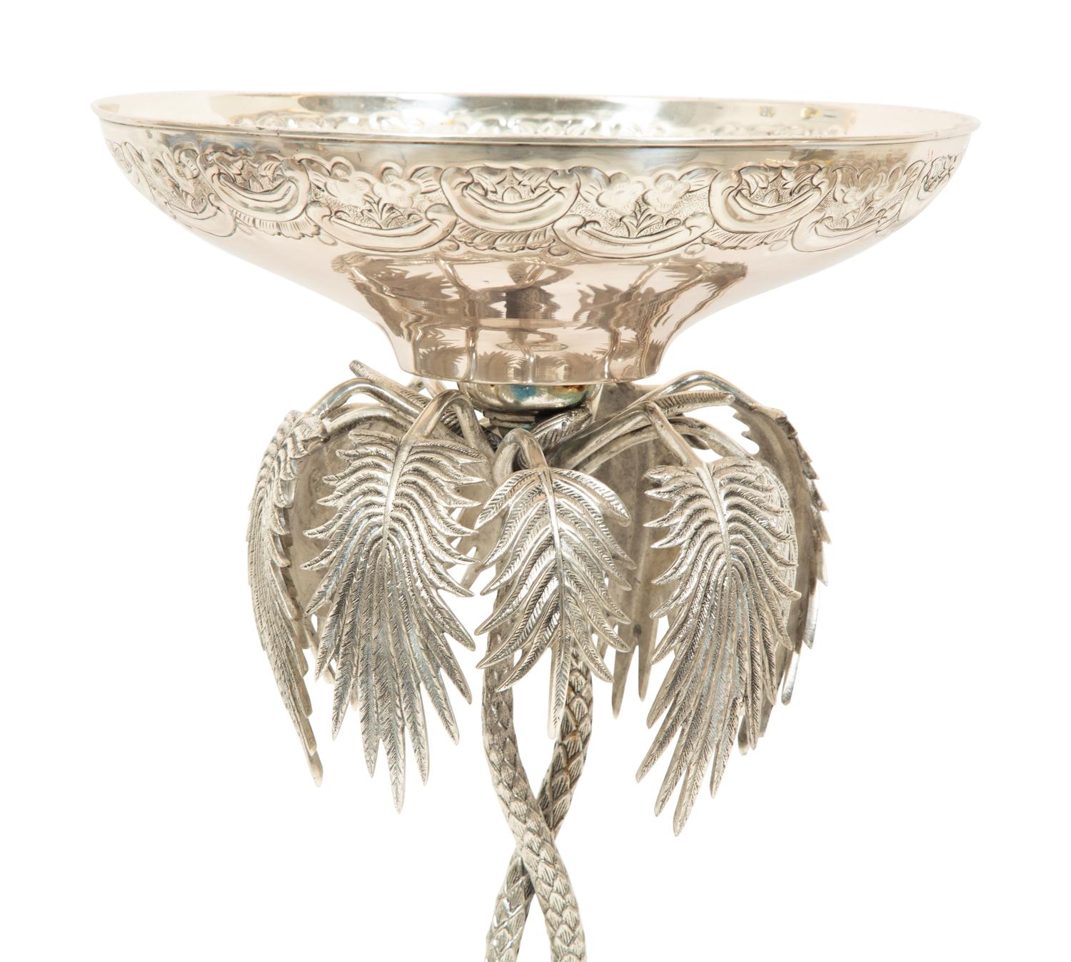 A Victorian Style Silver-Plate Palm Tree and Elephant Centerpiece