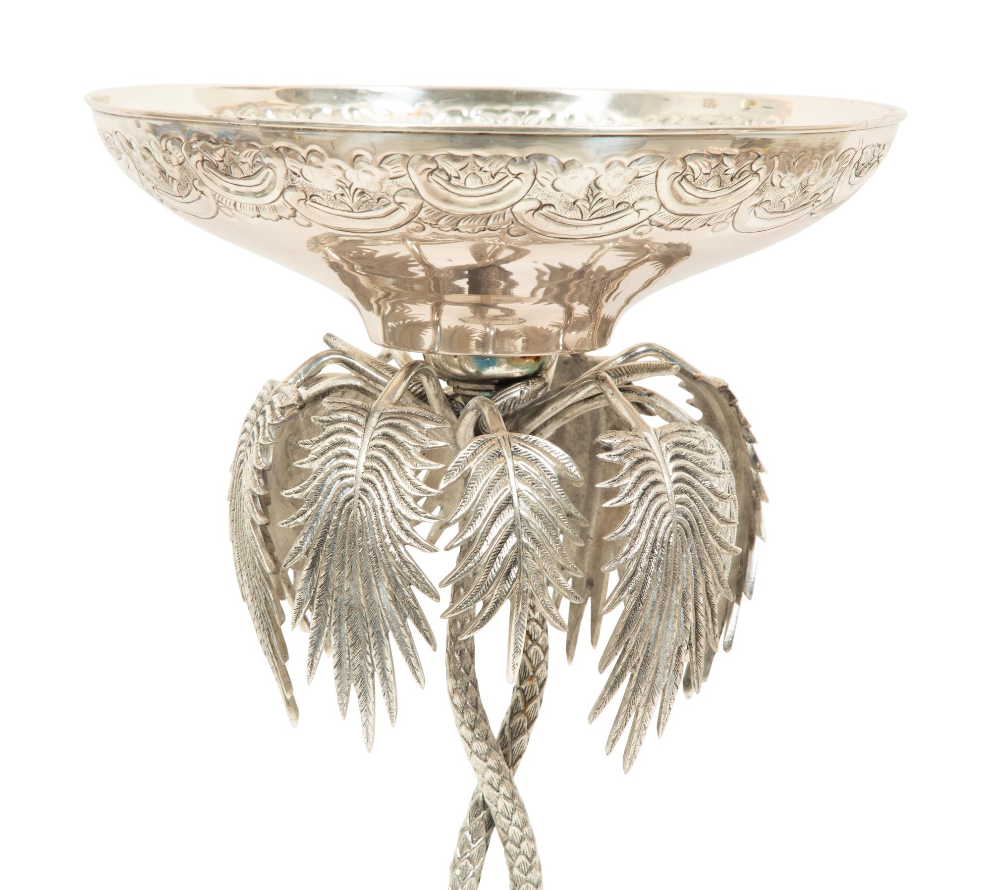 A Victorian Style Silver-Plate Palm Tree and Elephant Centerpiece