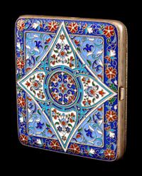 A Russian Enameled Silver-Gilt Cigarette Case