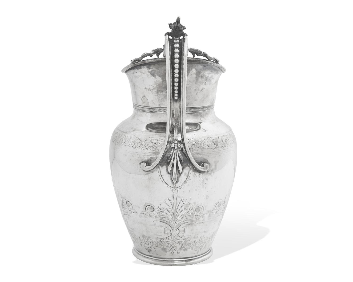 A Neo-Grec Sterling Silver Water Pitcher, Gorham Mfg. Co., Providence, RI, Retailed by J.E. Caldwell & Co., Philadelphia, PA, Circa 1900