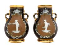 A Pair of Mintons Brown-Ground Pâte-sur-Pâte Vases