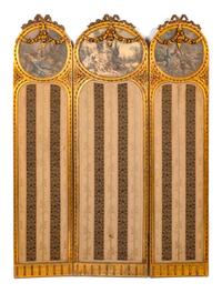 A Louis XVI Style Giltwood Three-Panel Floor Screen
