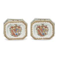 A Pair of Chinese Export Armorial Porcelain Salts
