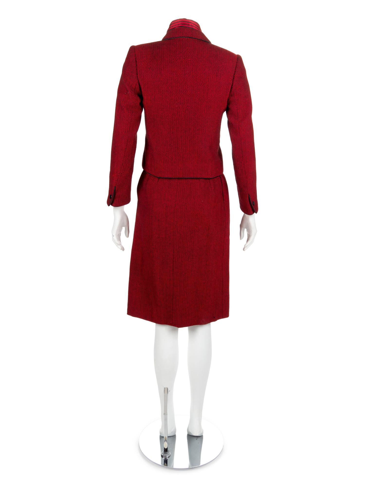 A Nina Ricci Red Tweed Wool Skirt Suit, 1980s