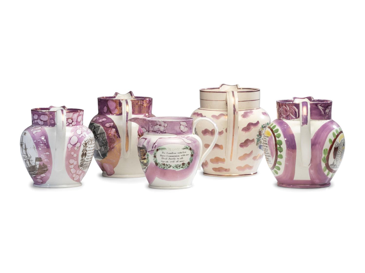 Five Sunderland Luster Jugs