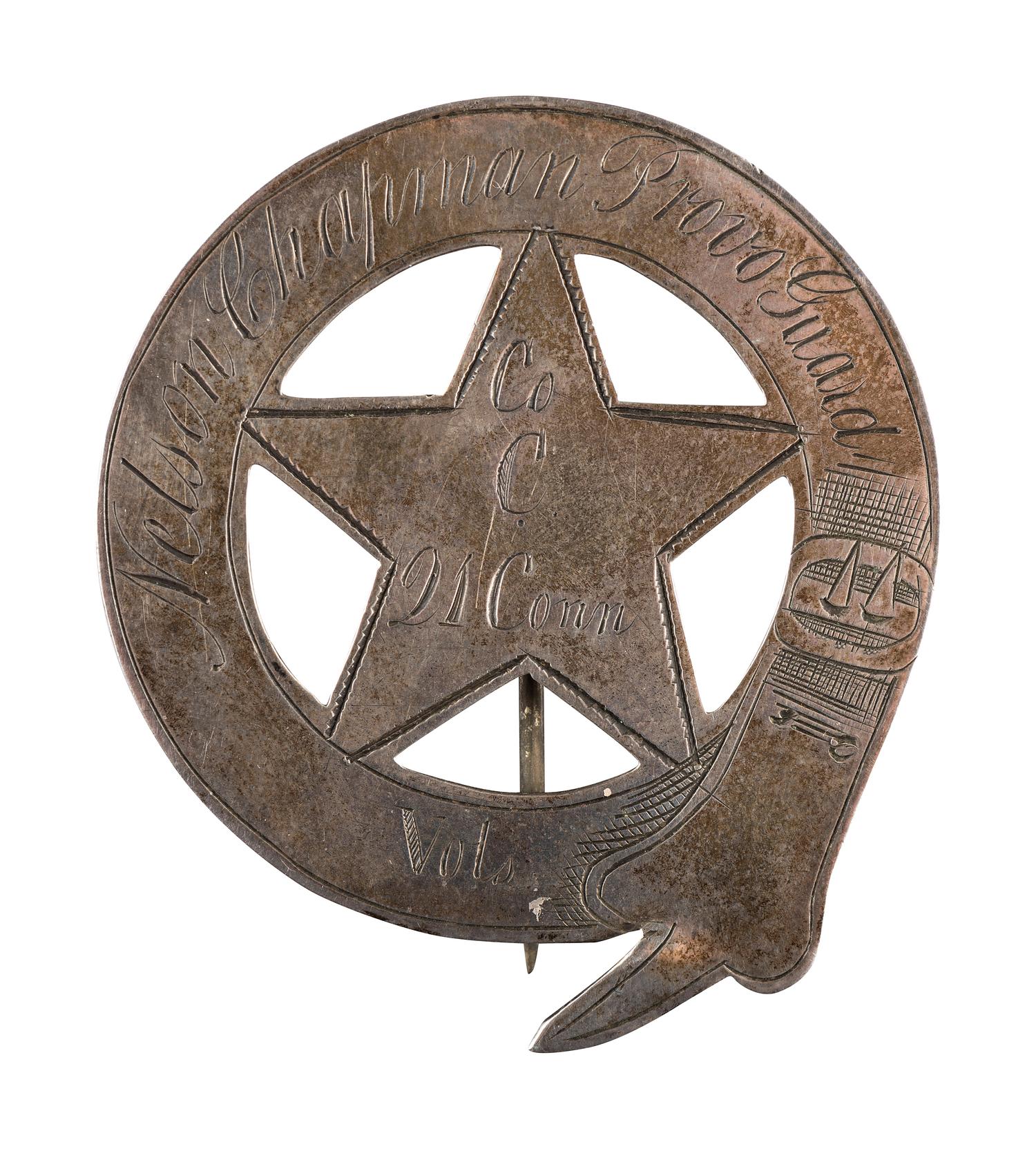 [CIVIL WAR]. Provost Guard badge identified to Nelson Chapman, 21st Connecticut Infantry.