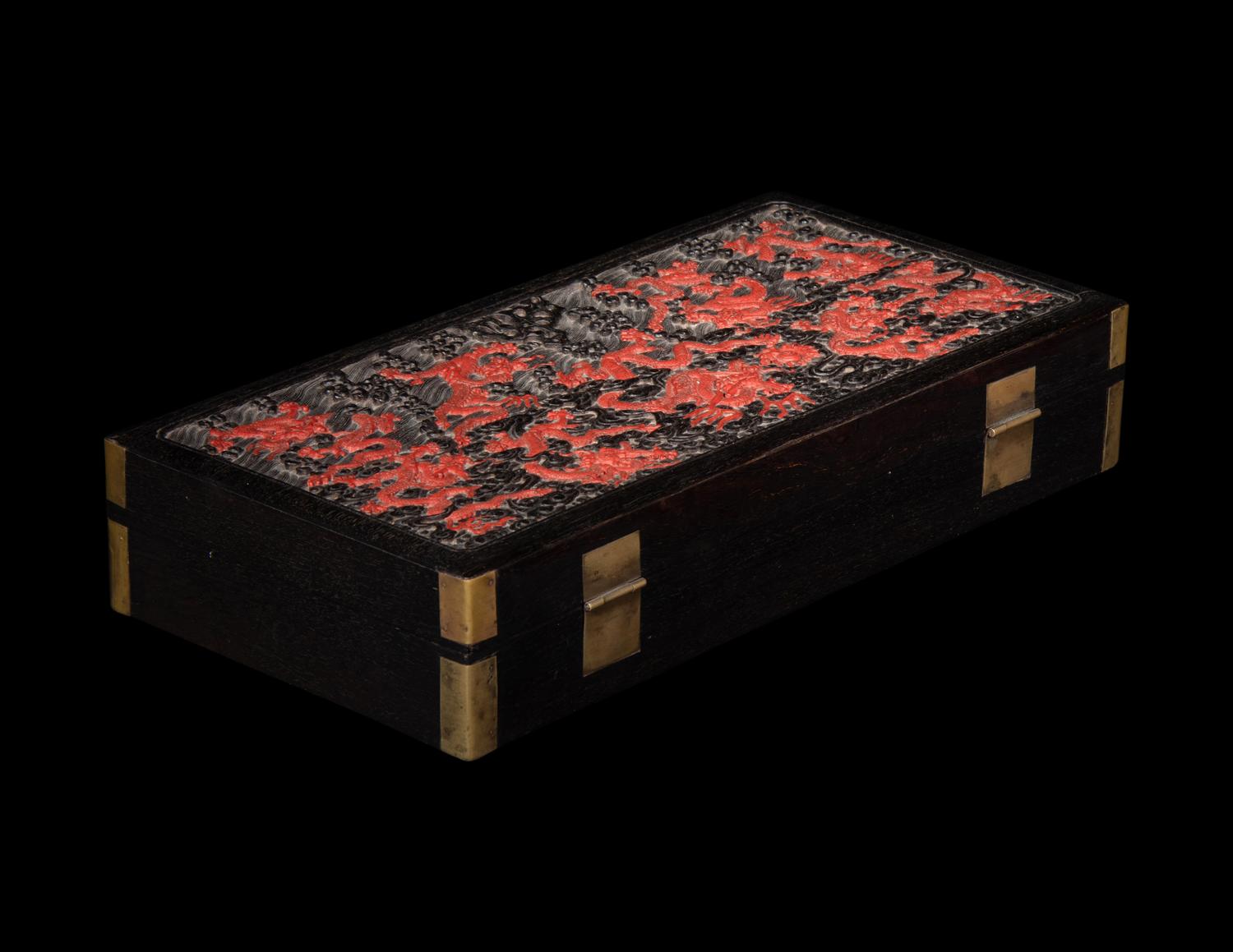 A Chinese Carved Red and Black Lacquer 'Dragon' Document Box