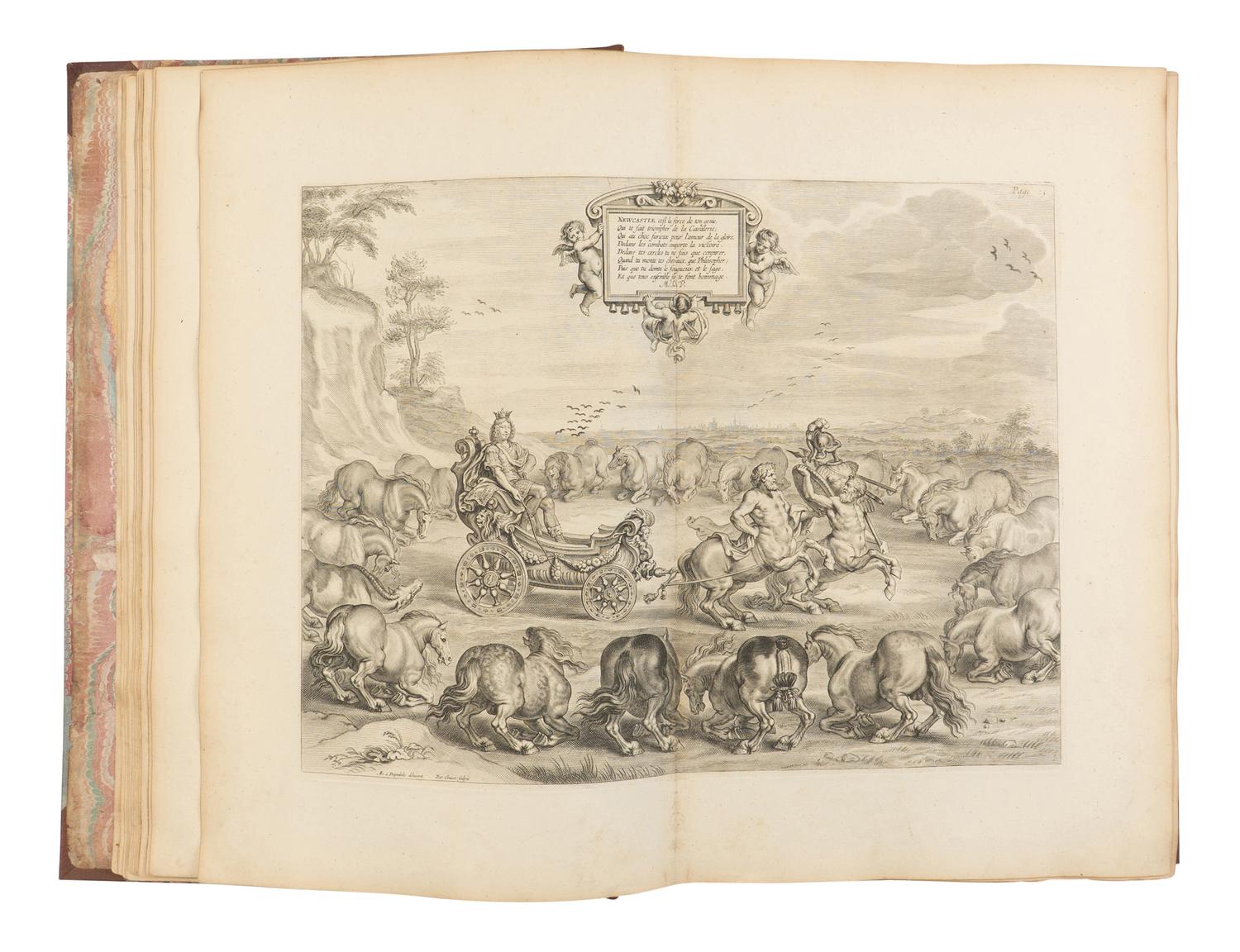 [EQUESTRIAN]. NEWCASTLE, William Cavendish (1592-1676), SAUNIER, Gaspard de (1663-1748), DIEPENBEKE, Abraham van (1596-1675), illustrator. Méthode et Invention Nouvelle de Dresser les Chevaux . London: Chez Jean Brindley, Libraire de S. A. R. Monseigneur le Prince de Galles, dans New Bond-street, 1737.