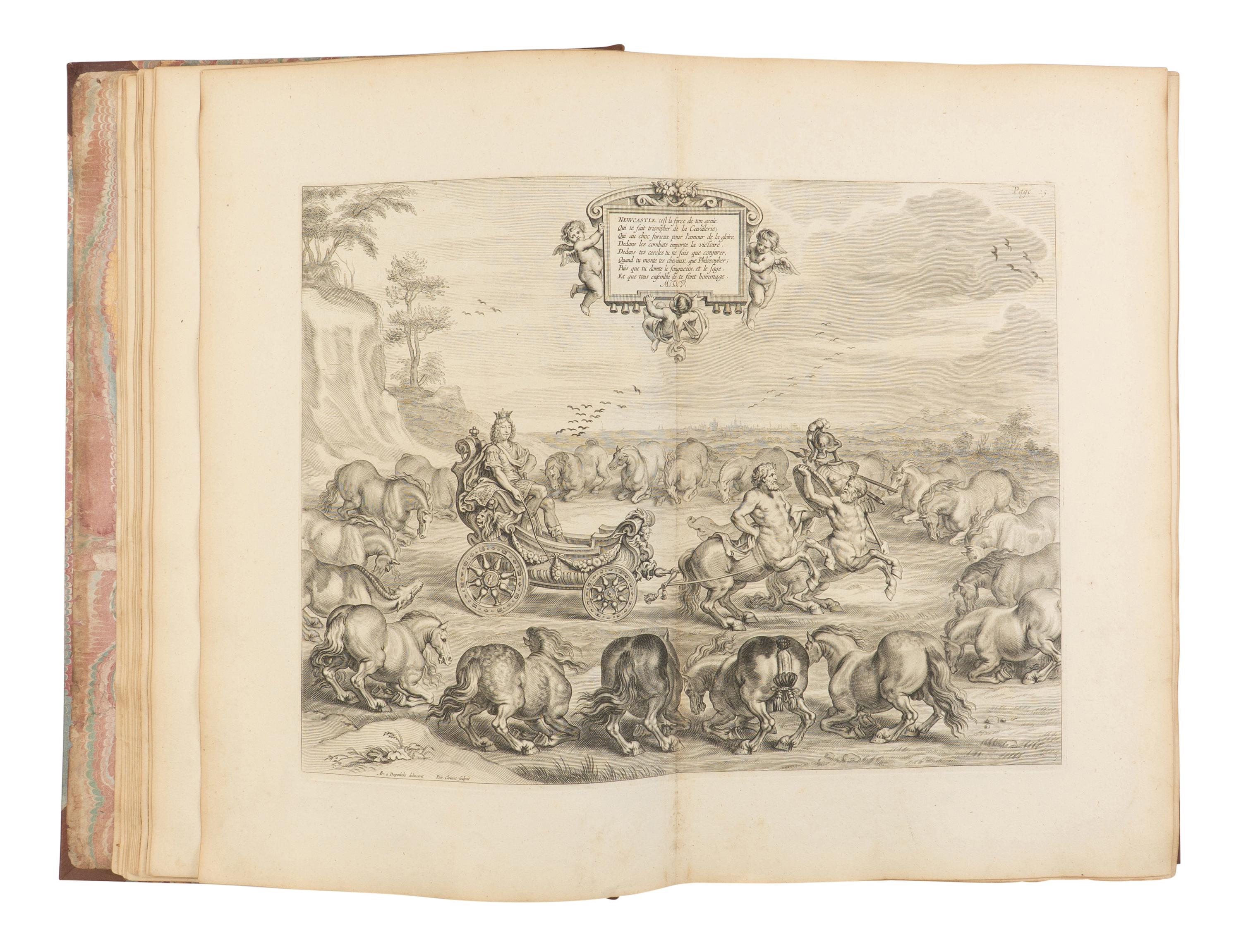 [EQUESTRIAN]. NEWCASTLE, William Cavendish (1592-1676), SAUNIER, Gaspard de (1663-1748), DIEPENBEKE, Abraham van (1596-1675), illustrator. Méthode et Invention Nouvelle de Dresser les Chevaux . London: Chez Jean Brindley, Libraire de S. A. R. Monseigneur le Prince de Galles, dans New Bond-street, 1737.
