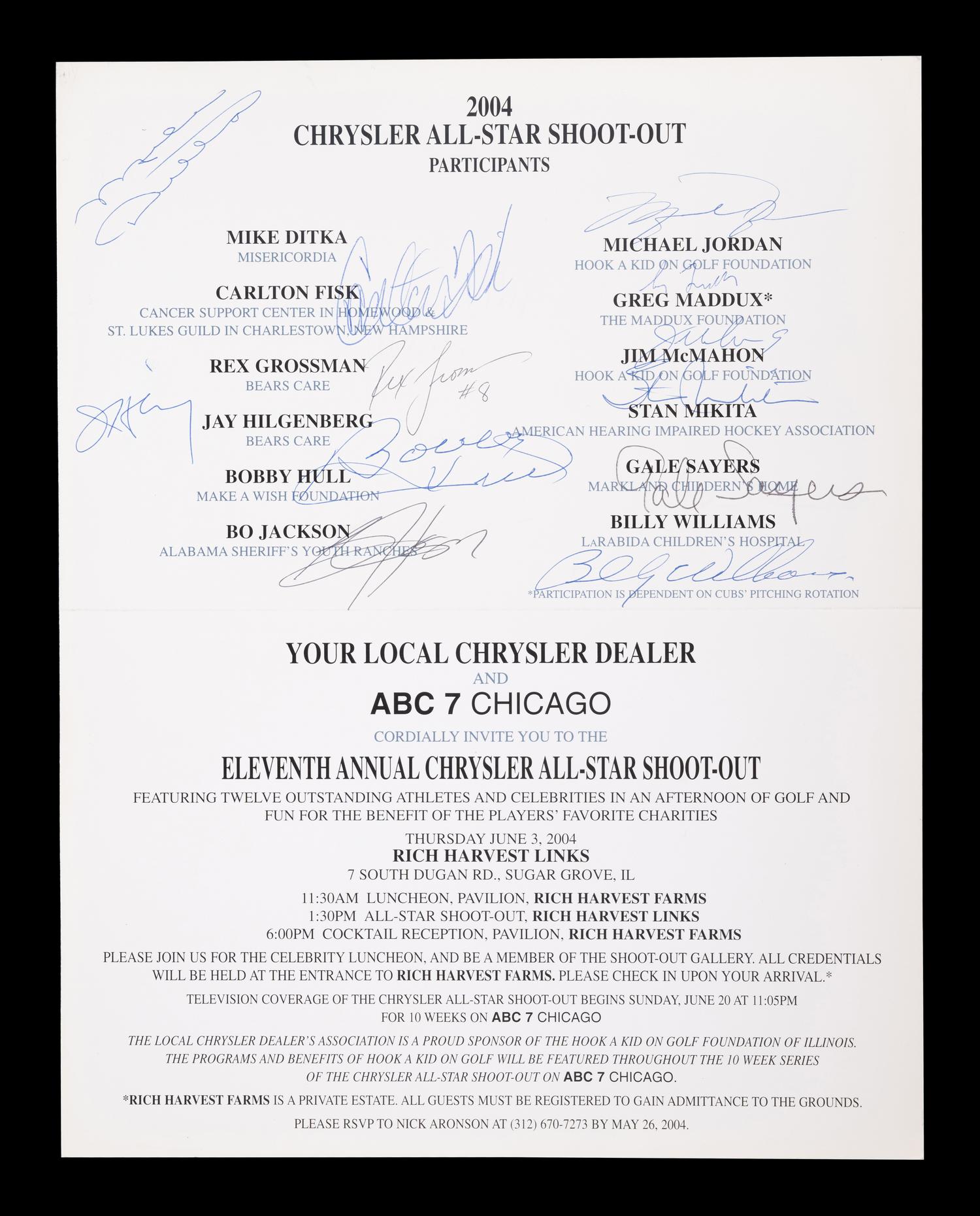 A 2004 Chrysler Golf Shootout Multi Signed Autograph Invitation Including Michael Jordan (Beckett Authentication Services Letter BAS Certified),