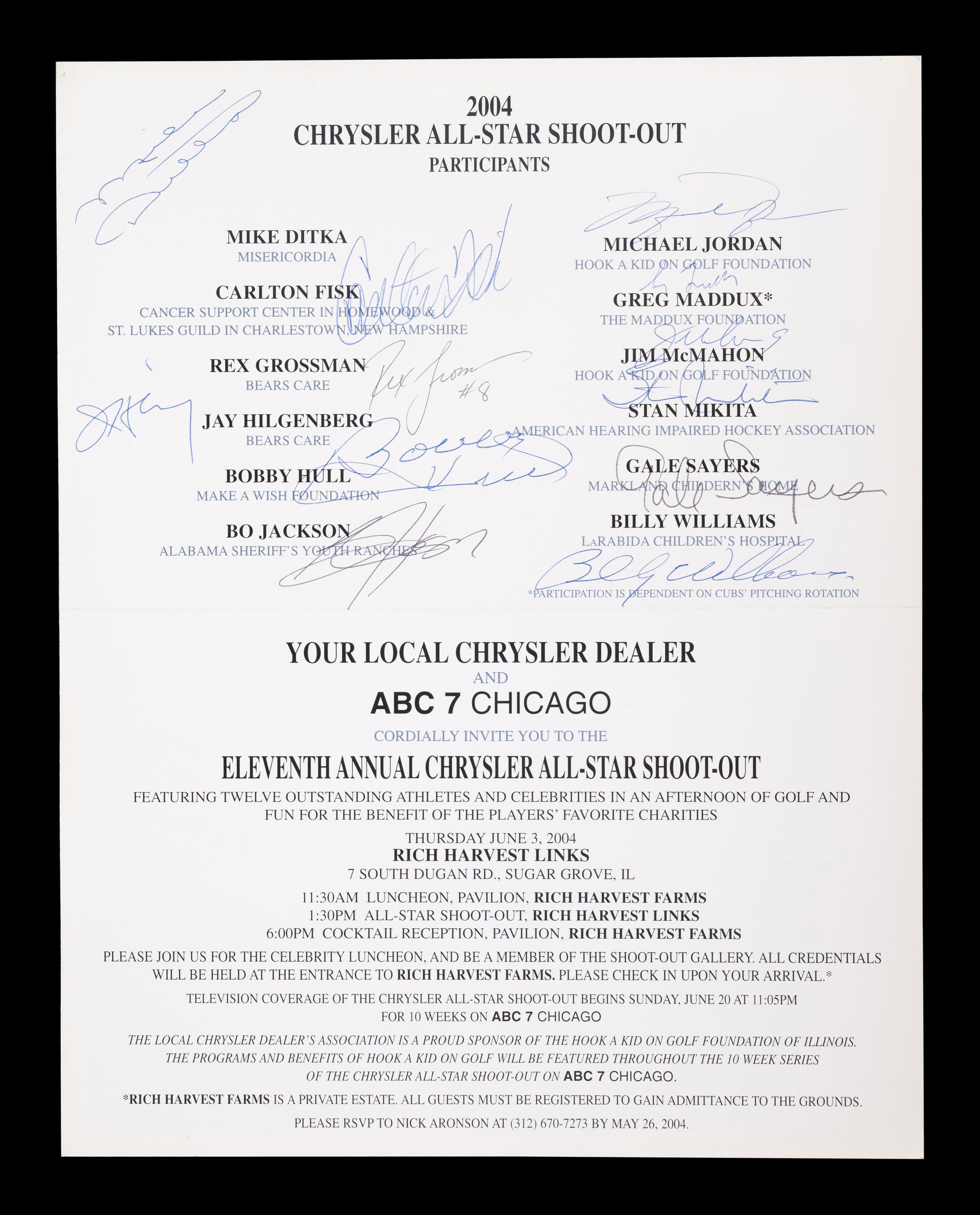 A 2004 Chrysler Golf Shootout Multi Signed Autograph Invitation Including Michael Jordan (Beckett Authentication Services Letter BAS Certified),