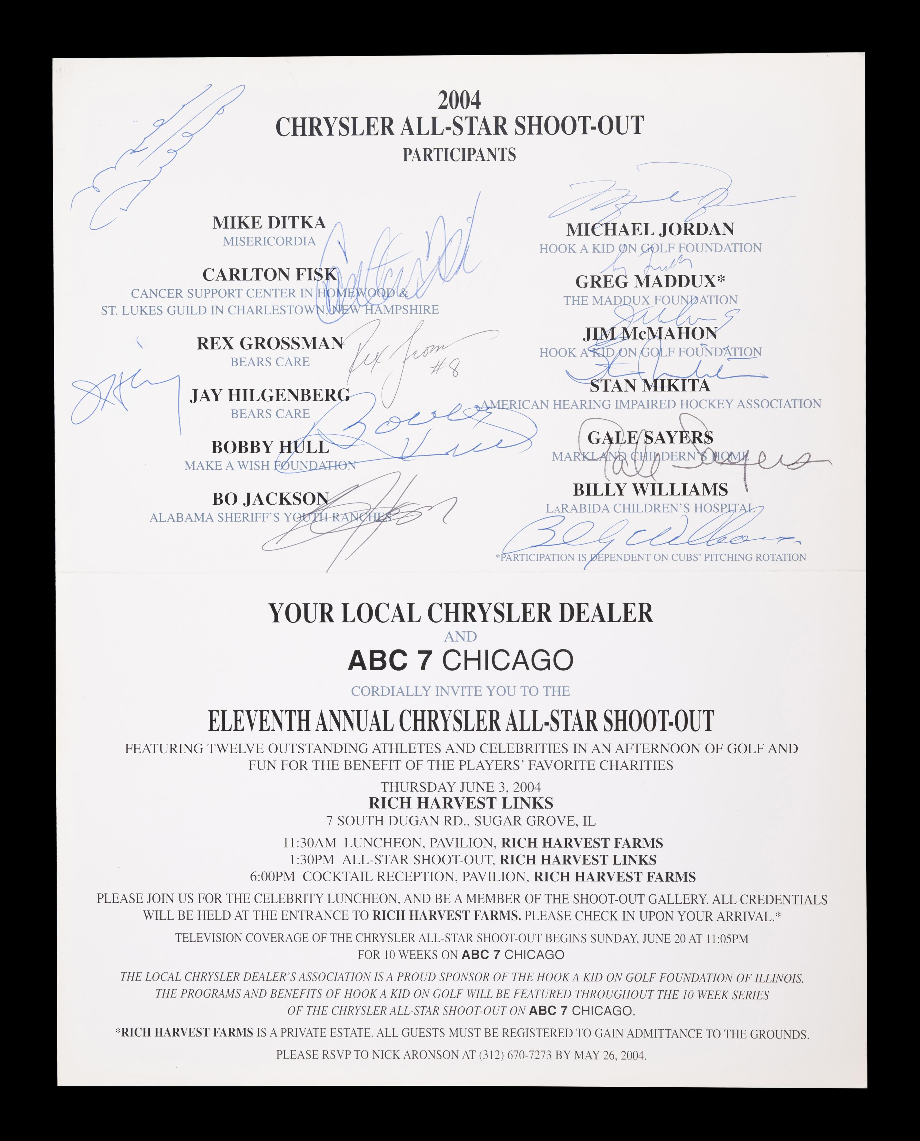 A 2004 Chrysler Golf Shootout Multi Signed Autograph Invitation Including Michael Jordan (Beckett Authentication Services Letter BAS Certified),