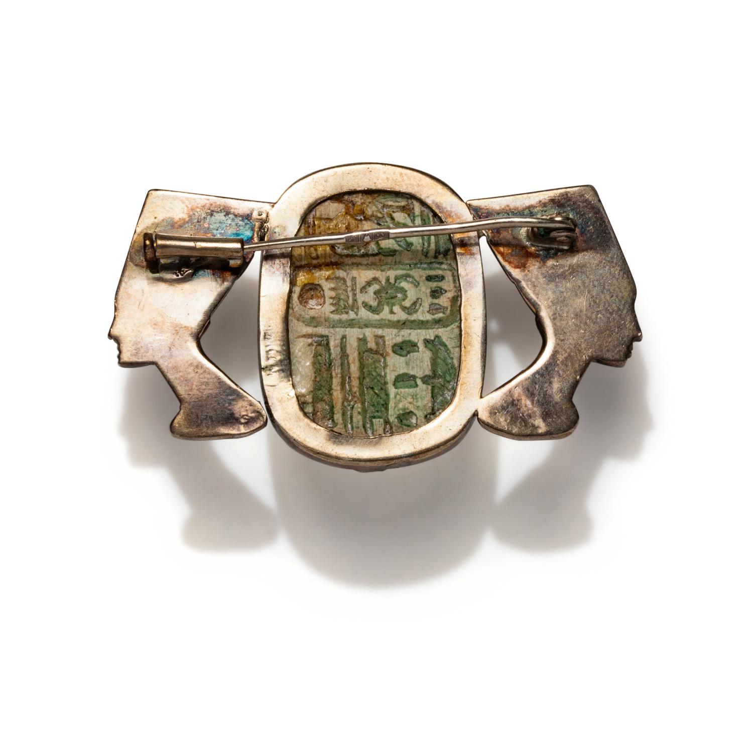 An Egyptian Revival Silver Brooch with Central Scarab of Thutmose IV