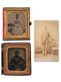 [CIVIL WAR]. A group of photographs of African American subjects, likely family members, highlighted by a sixth plate tintype of a soldier.