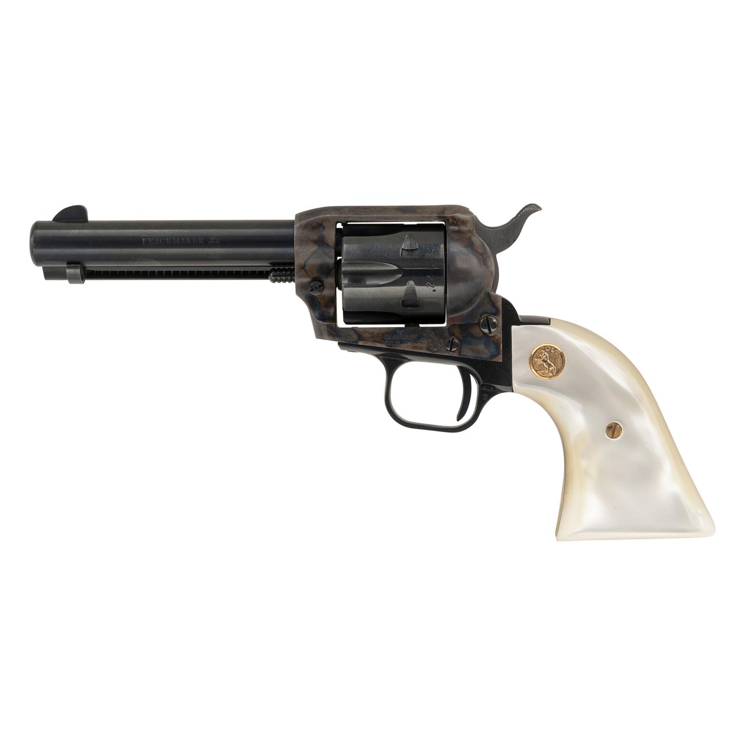 *Blued Colt 4.4" Peacemaker .22 Dual Cylinder Revolver in Box with Extra Grips