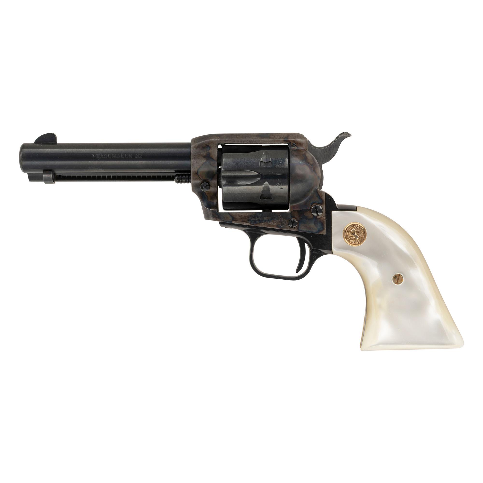 *Blued Colt 4.4" Peacemaker .22 Dual Cylinder Revolver in Box with Extra Grips