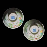 A fine pair of Chinese famille rose-decorated "Balsam-Pear" bowls 粉彩過枝癩瓜紋盌一對 Jiaqing six-character seal mark and of the period ????? ? ??