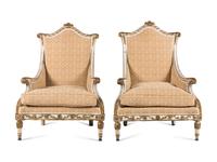 A Pair of Continental Painted and Parcel Gilt Bergères