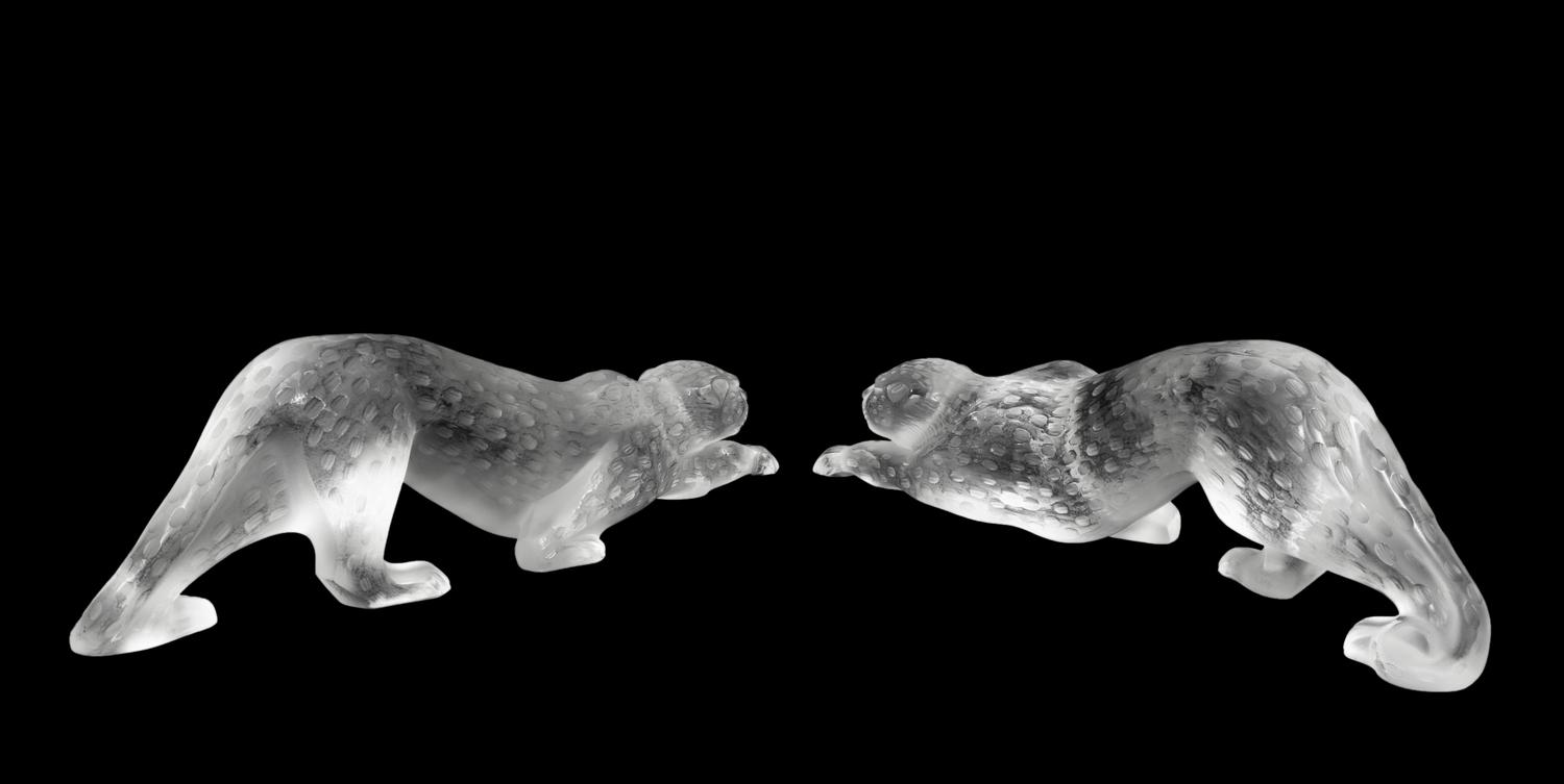 A Pair of Lalique Zelia Panther Sculptures