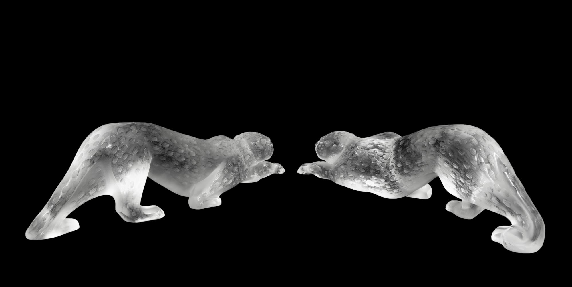 A Pair of Lalique Zelia Panther Sculptures