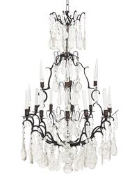 An Iron and Glass Eight-Light Chandelier