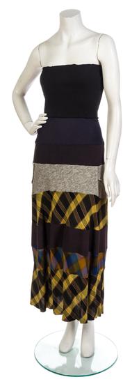 A Comme des Garcons Navy Wool and Patchwork Convertible Skirt Ensemble, Jacket size S, skirt size M.