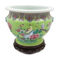 A Chinese Export Apple Green Ground Famille Rose Porcelain Jardiniere