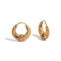 A Pair of Byzantine Gold and Blue Glass Earrings