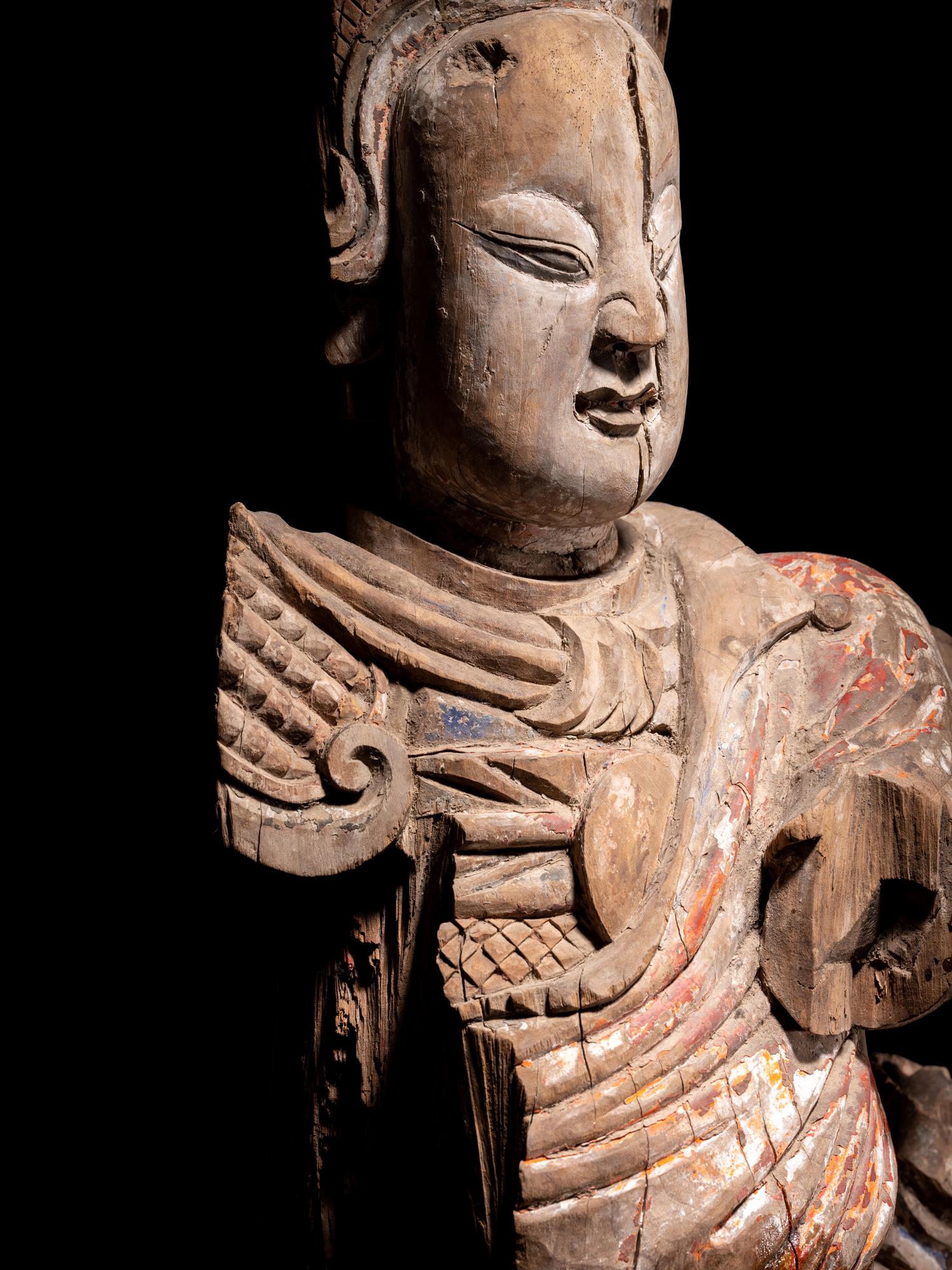 A Chinese Carved Wood Figure of Warrior