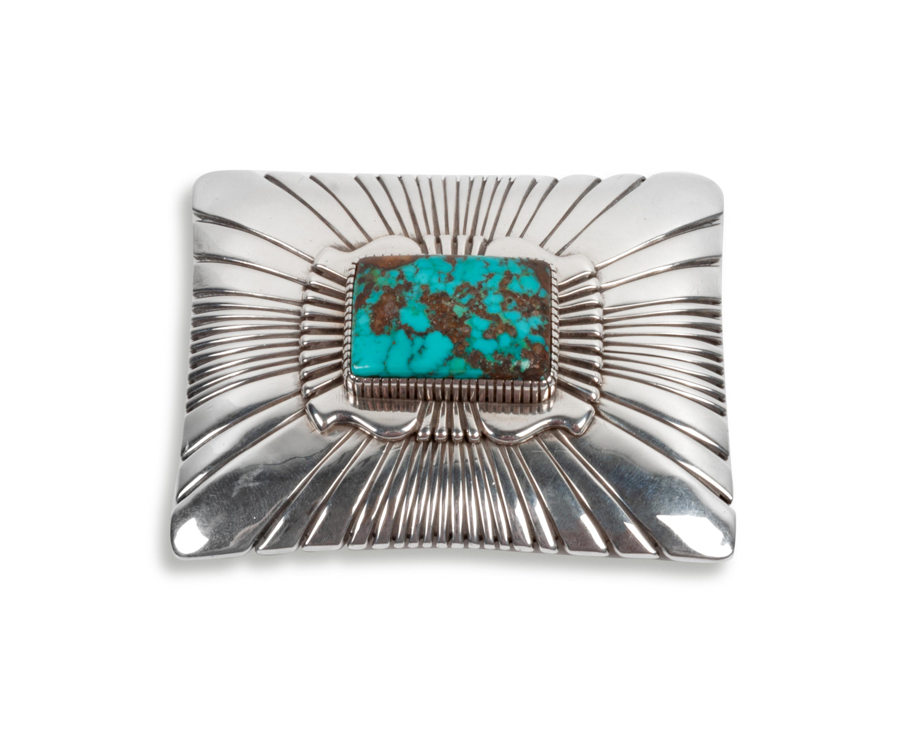 Sterling Silver and Pilot Mountain Turquoise Belt Buckle
