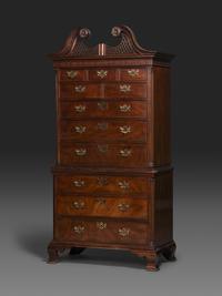 An American Chinese Chippendale Style Carved Mahogany Chest on Chest