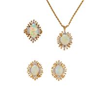 OPAL AND DIAMOND PENDANT, RING, AND EARRINGS