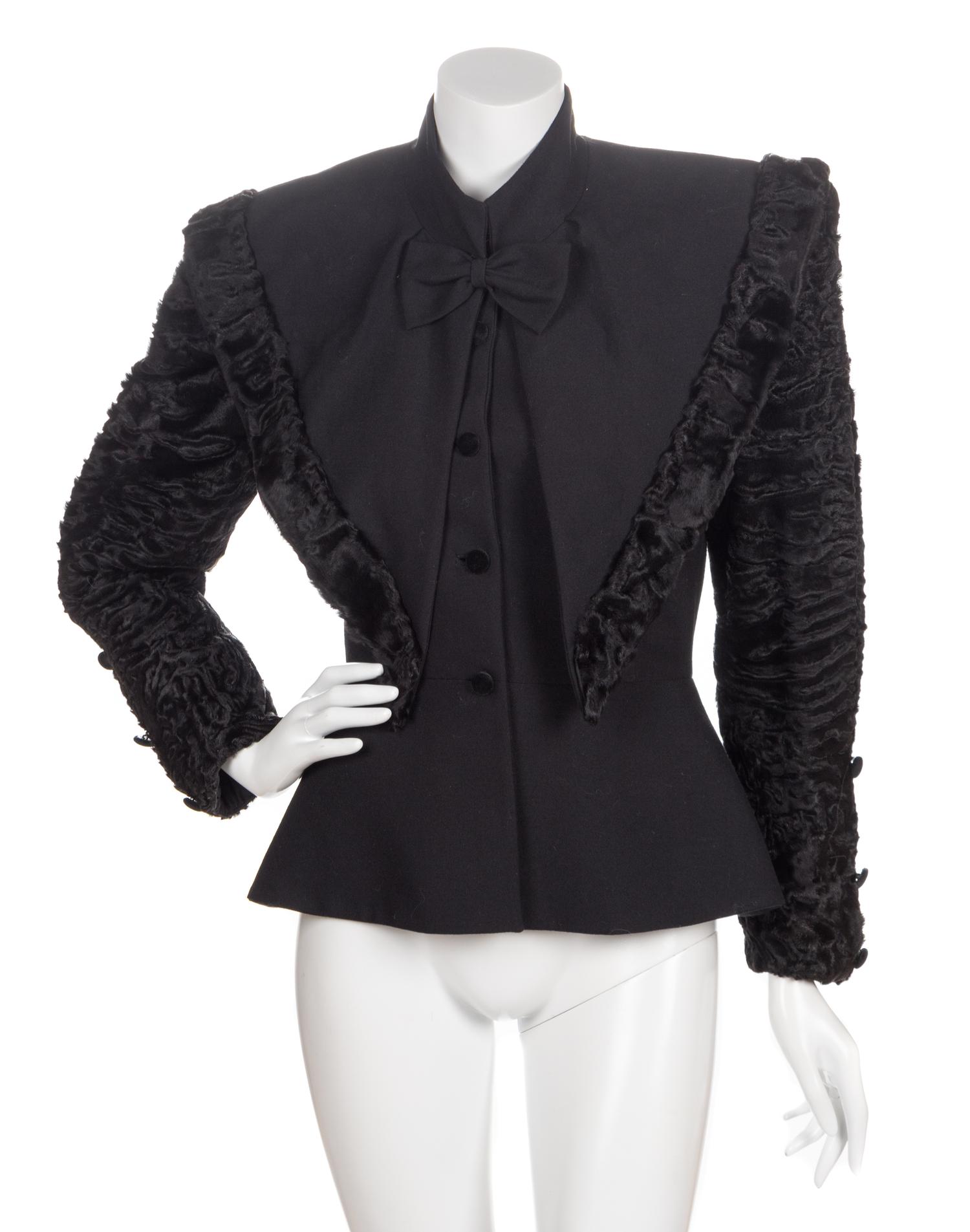 A Black Wool Jacket with Persian Lamb Trim,