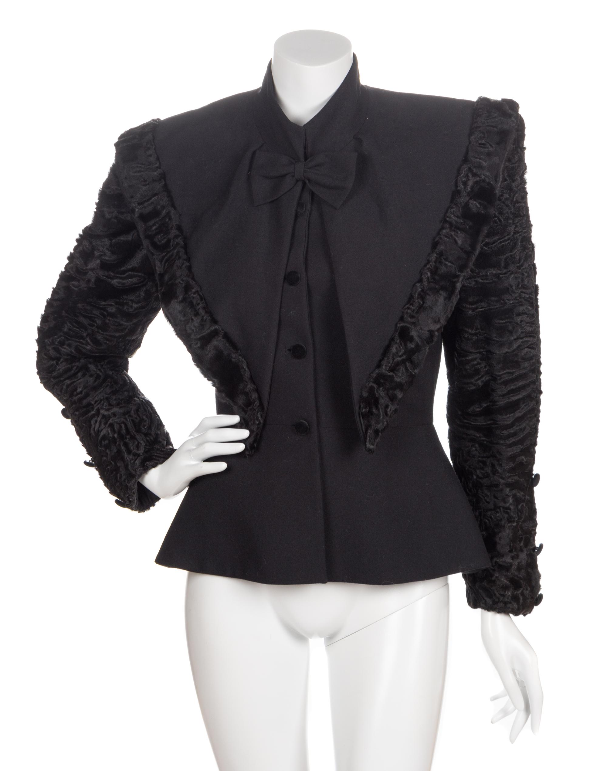 A Black Wool Jacket with Persian Lamb Trim,