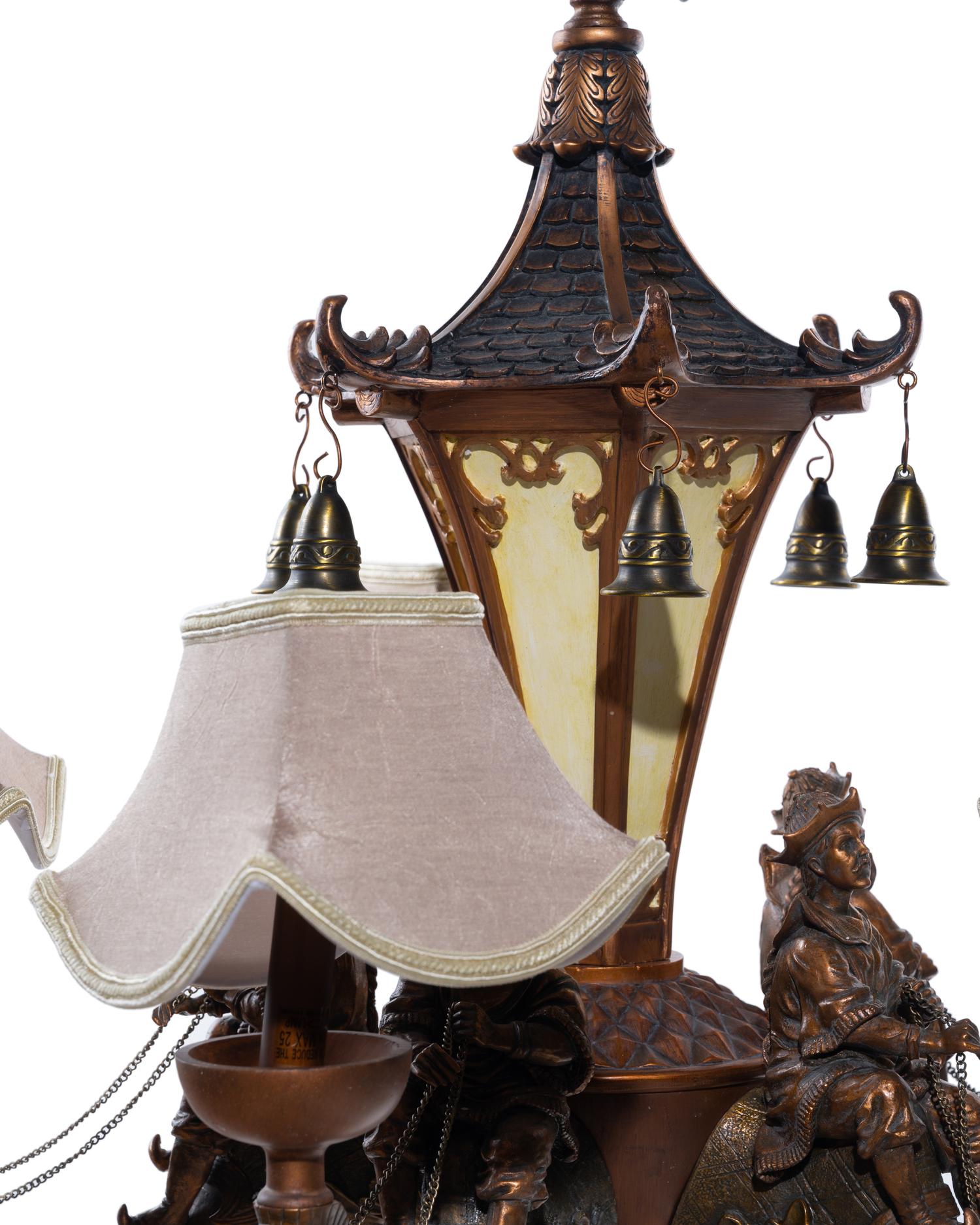 A Chinoiserie Style Polychromed Composition Five-Light Chandelier