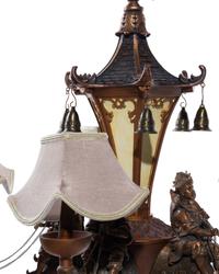 A Chinoiserie Style Polychromed Composition Five-Light Chandelier