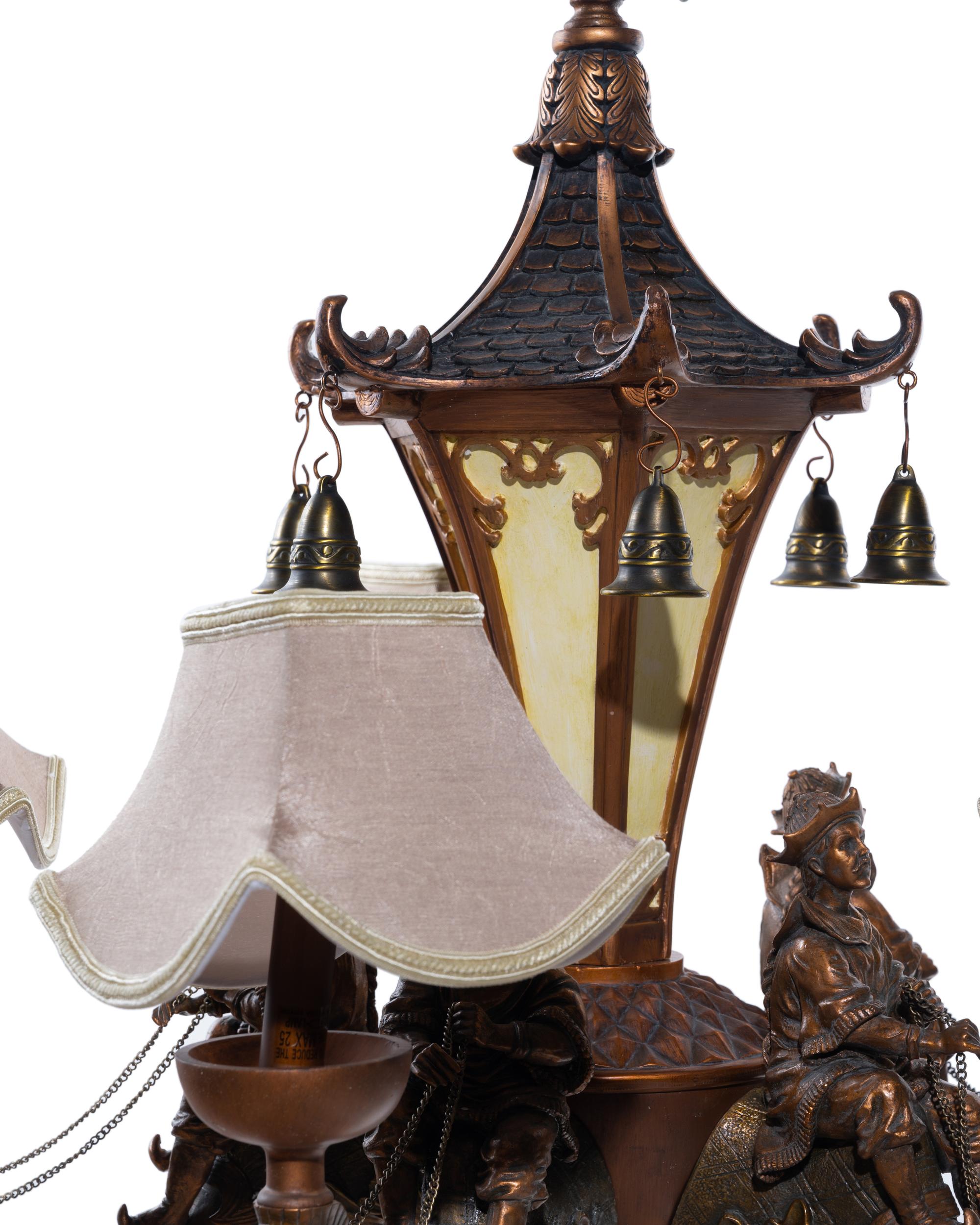 A Chinoiserie Style Polychromed Composition Five-Light Chandelier